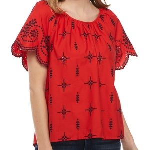Crown & Ivy Short Sleeved Scalloped Top